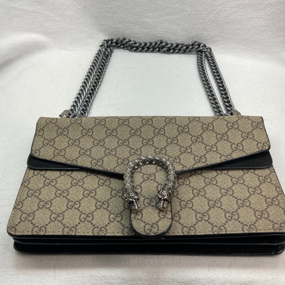 Gucci Tan and Black Small Dionysus Shoulder Bag with Silver Accents